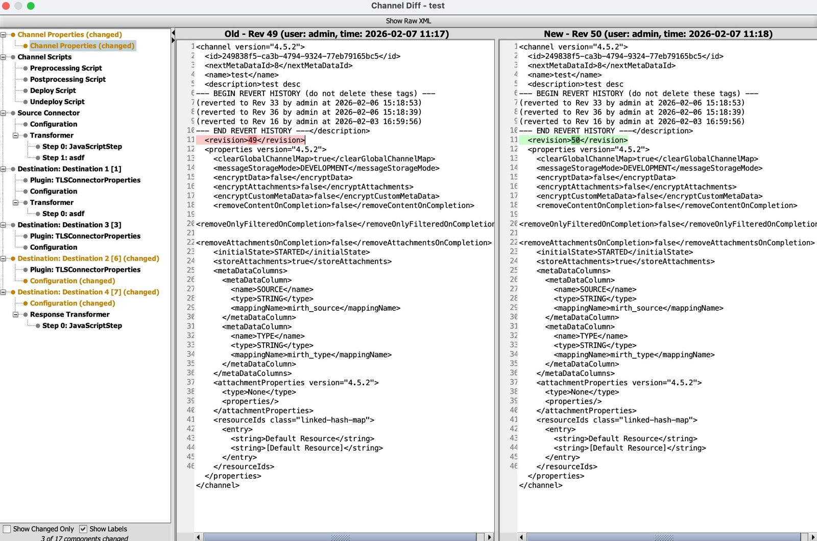 Channel & Code Template History screenshot
