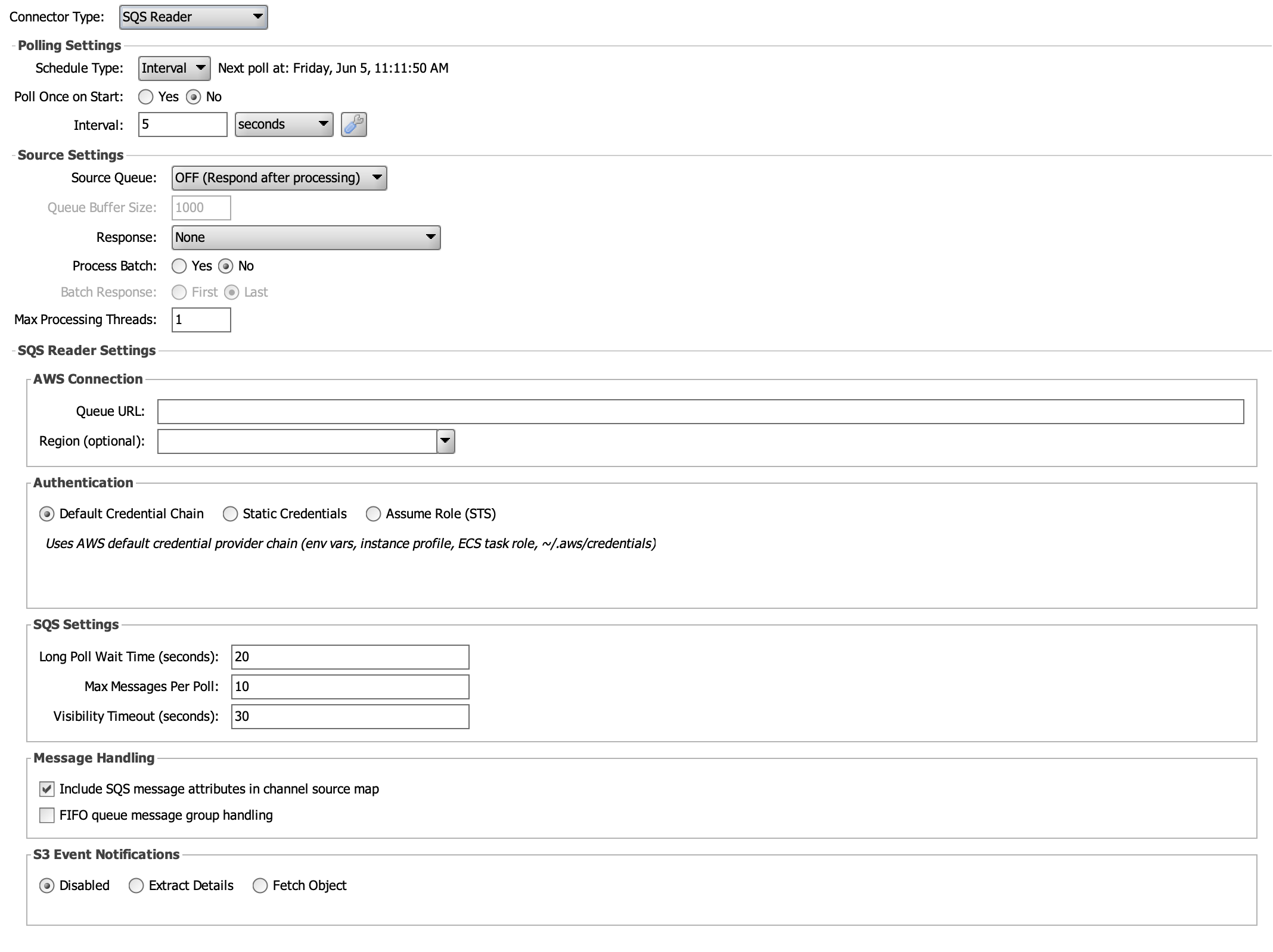 AWS SQS Source Connector screenshot